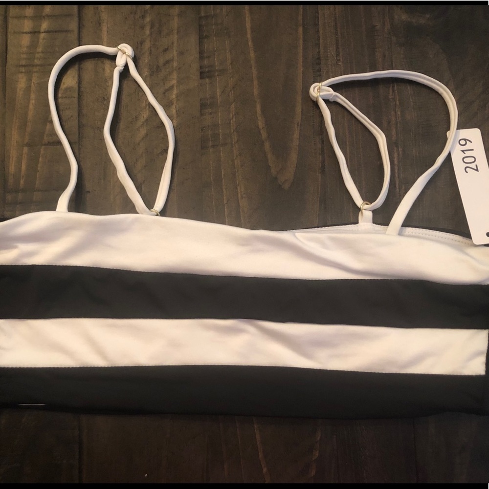 Bar III Black/White Color Block Bandeau Bikini Top